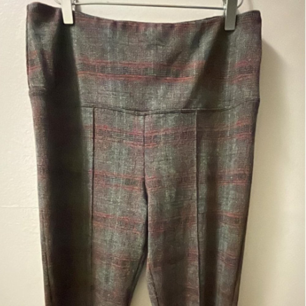 LYSSE Plaid Stretch Leggings, Size Large, Charcoal/Red